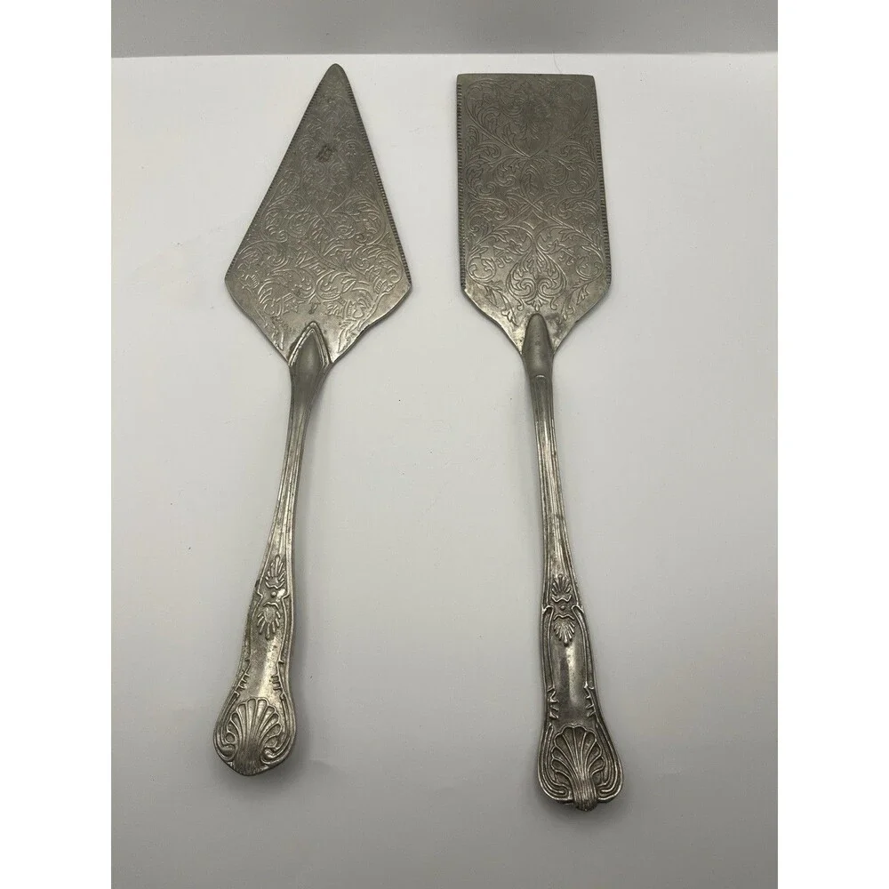 Vintage Silverplate Cake & Pie Server Set Ornate Engraved Floral